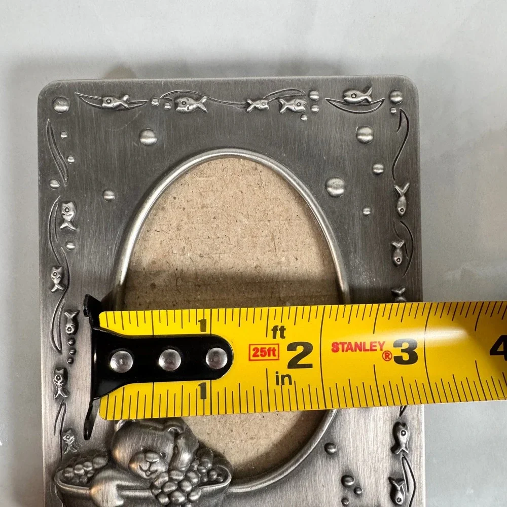 Burnes of Boston Small Pewter Baby Desk Top Photo Picture Frame Bear in‎ Bath